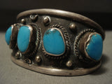 Very Old Vintage Navajo Deep Blue Turquoise Native American Jewelry Silver Bracelet-Nativo Arts
