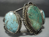 Very Old Vintage Navajo Green Turquoise Setrling Native American Jewelry Silver Bracelet Old-Nativo Arts