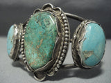 Very Old Vintage Navajo Green Turquoise Setrling Native American Jewelry Silver Bracelet Old-Nativo Arts