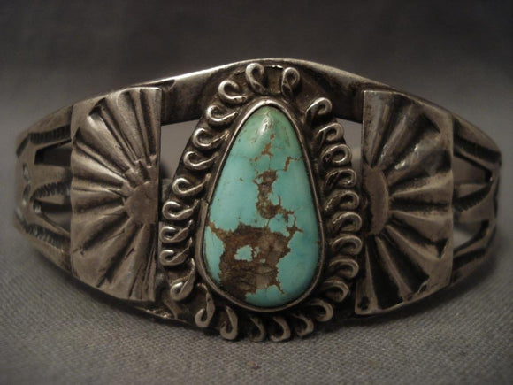 Very Old Vintage Navajo Hachita Turquoise Native American Jewelry Silver Bracelet-Nativo Arts
