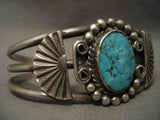 Very Old Vintage Navajo Lone Mountain Turquoise Ingot Native American Jewelry Silver Bracelet-Nativo Arts