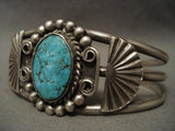 Very Old Vintage Navajo Lone Mountain Turquoise Ingot Native American Jewelry Silver Bracelet-Nativo Arts