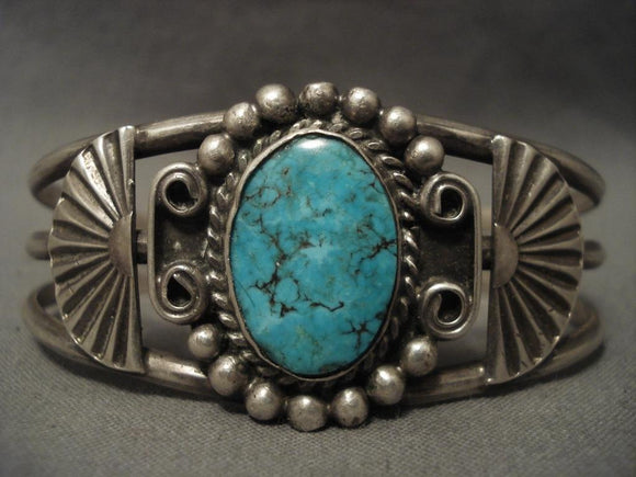 Very Old Vintage Navajo Lone Mountain Turquoise Ingot Native American Jewelry Silver Bracelet-Nativo Arts
