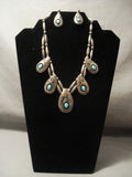 Very Old Vintage Navajo Native American Jewelry Silver Turquoise Necklace-Nativo Arts