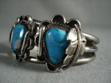 Very Old Vintage Navajo Triangular Turquoise Native American Jewelry Silver Bracelet Old-Nativo Arts