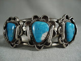Very Old Vintage Navajo Triangular Turquoise Native American Jewelry Silver Bracelet Old-Nativo Arts