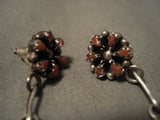 Very Old Vintage Zuni/ Navajo Natural Coral Native American Jewelry Silver Earrings-Nativo Arts