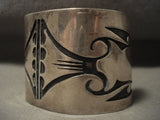 Very Old Wide Vintage Hopi Hand Tooled Native American Jewelry Silver Bracelet-Nativo Arts