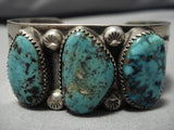 Very Rare!! Basalt Turquoise Vintage Native American Navajo Sterling Silver Bracelet Old-Nativo Arts
