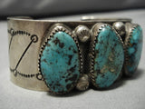 Very Rare!! Basalt Turquoise Vintage Native American Navajo Sterling Silver Bracelet Old-Nativo Arts