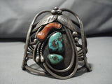 Very Rare Chunky Green Turquoise Vintage Native American Navajo Sterling Silver Bracelet-Nativo Arts