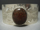 Very Rare Dinosaur Fossil Vintage Navajo Sterling Native American Jewelry Silver Bracelet-Nativo Arts
