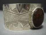 Very Rare Dinosaur Fossil Vintage Navajo Sterling Native American Jewelry Silver Bracelet-Nativo Arts