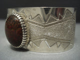 Very Rare Dinosaur Fossil Vintage Navajo Sterling Native American Jewelry Silver Bracelet-Nativo Arts