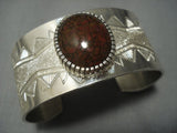 Very Rare Dinosaur Fossil Vintage Navajo Sterling Native American Jewelry Silver Bracelet-Nativo Arts