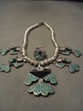 Very Rare Early Matching Thunderbird Turquoise Native American Jewelry Silver Necklace Ring Set-Nativo Arts