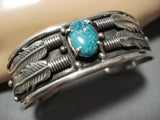 Very Rare Gilbert Turquoise Vintage Native American Jewelry Navajo Sterling Silver Feather Bracelet-Nativo Arts