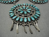 Very Rare Green Turquoise Vintage Native American Navajo Sterling Silver Necklace Old-Nativo Arts