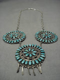 Very Rare Green Turquoise Vintage Native American Navajo Sterling Silver Necklace Old-Nativo Arts