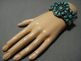 Very Rare Huge Vintage Native American Jewelry Navajo Turquoise Sterling Silver Cluster Bracelet-Nativo Arts