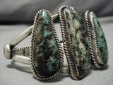 Very Rare Huge Vintage Native American Navajo Basalt Turquoise Sterling Silver Bracelet Old-Nativo Arts