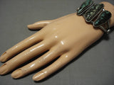 Very Rare Huge Vintage Native American Navajo Basalt Turquoise Sterling Silver Bracelet Old-Nativo Arts