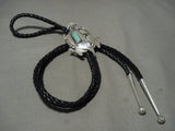 Very Rare Modernistic Navajo Nelson Morton Toad Turquoise Native American Jewelry Silver Bolo Tie-Nativo Arts