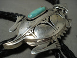 Very Rare Modernistic Navajo Nelson Morton Toad Turquoise Native American Jewelry Silver Bolo Tie-Nativo Arts