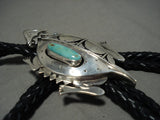 Very Rare Modernistic Navajo Nelson Morton Toad Turquoise Native American Jewelry Silver Bolo Tie-Nativo Arts