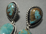 Very Rare!! Native American Navajo #8 Turquoise Royston Sterling Silver Native American Navajo Earrings-Nativo Arts