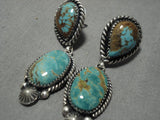Very Rare!! Native American Navajo #8 Turquoise Royston Sterling Silver Native American Navajo Earrings-Nativo Arts