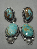 Very Rare!! Native American Navajo #8 Turquoise Royston Sterling Silver Native American Navajo Earrings-Nativo Arts