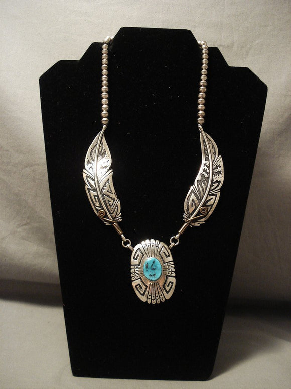 Very Rare 'Old Hallmark' Vintage Navajo Thomas Native American Jewelry Silver Turquoise Necklace-Nativo Arts