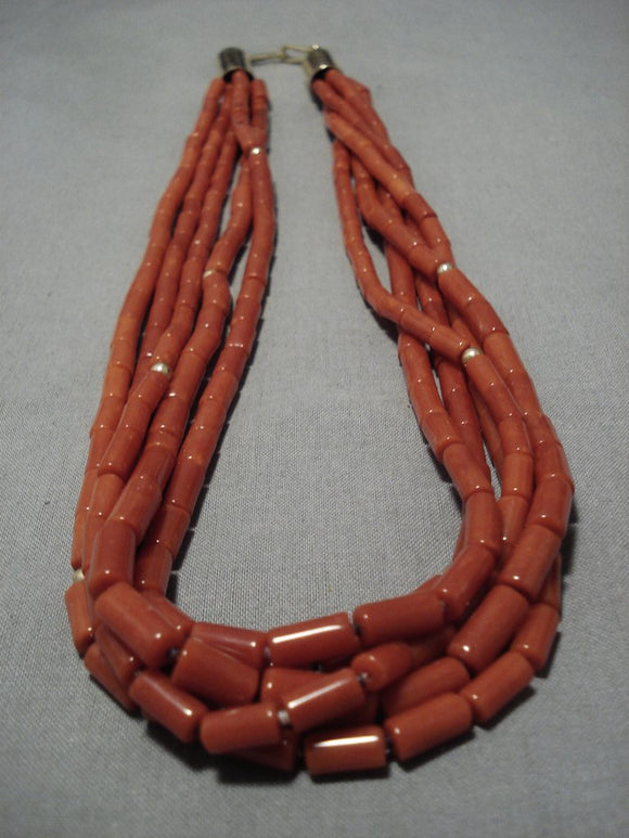 Very Rare Solid 14k Gold Vintage Navajo Coral Native American Necklace Old-Nativo Arts