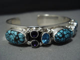 Very Rare Spiderweb Turquoise Vintage Native American Jewelry Navajo Sterling Silver Bracelet-Nativo Arts