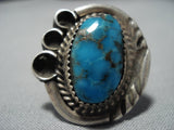 Very Rare Turquoise!! Vintage Native American Jewelry Navajo Blue Thunder Turquoise Sterling Silver Ring-Nativo Arts