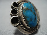Very Rare Turquoise!! Vintage Native American Jewelry Navajo Blue Thunder Turquoise Sterling Silver Ring-Nativo Arts