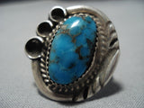 Very Rare Turquoise!! Vintage Native American Jewelry Navajo Blue Thunder Turquoise Sterling Silver Ring-Nativo Arts