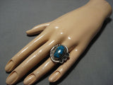 Very Rare Turquoise!! Vintage Native American Jewelry Navajo Blue Thunder Turquoise Sterling Silver Ring-Nativo Arts