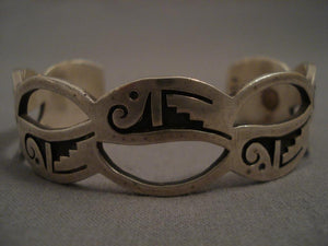 Very Rare Vintage Hopi Glen Lucas Native American Jewelry Silver Goemtric Bracelet-Nativo Arts