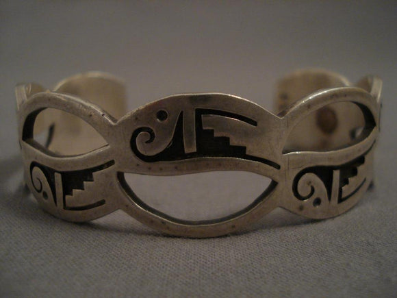 Very Rare Vintage Hopi Glen Lucas Native American Jewelry Silver Goemtric Bracelet-Nativo Arts