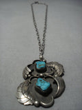 Very Rare Vintage Native American Jewelry Navajo Easter Blue Turquoise Sterling Silver Necklace Old-Nativo Arts
