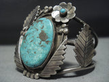 Very Rare Vintage Native American Jewelry Navajo 'Green Old Kingman Turquoise' Sterling Silver Bracelet-Nativo Arts