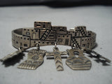 Very Rare Vintage Native American Jewelry Navajo Pueblo Charm Sterling Silver Bracelet Old-Nativo Arts