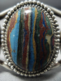 Very Rare!! Vintage Native American Jewelry Navajo Rainbow Calsilica Sterling Silver Bracelet Old-Nativo Arts