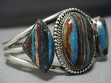 Very Rare!! Vintage Native American Jewelry Navajo Rainbow Calsilica Sterling Silver Bracelet Old-Nativo Arts