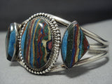 Very Rare!! Vintage Native American Jewelry Navajo Rainbow Calsilica Sterling Silver Bracelet Old-Nativo Arts