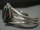 Very Rare!! Vintage Native American Jewelry Navajo Rainbow Calsilica Sterling Silver Bracelet Old-Nativo Arts