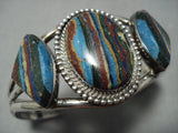 Very Rare!! Vintage Native American Jewelry Navajo Rainbow Calsilica Sterling Silver Bracelet Old-Nativo Arts