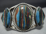 Very Rare!! Vintage Native American Jewelry Navajo Rainbow Calsilica Sterling Silver Bracelet Old-Nativo Arts